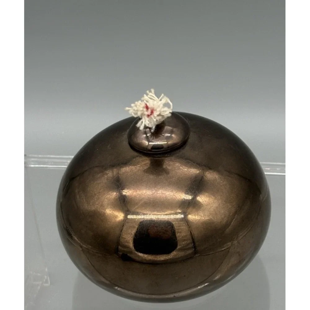 Hand Blown Glass Oil Lamp Candle Copper Tone Round Brown‎ 3.5